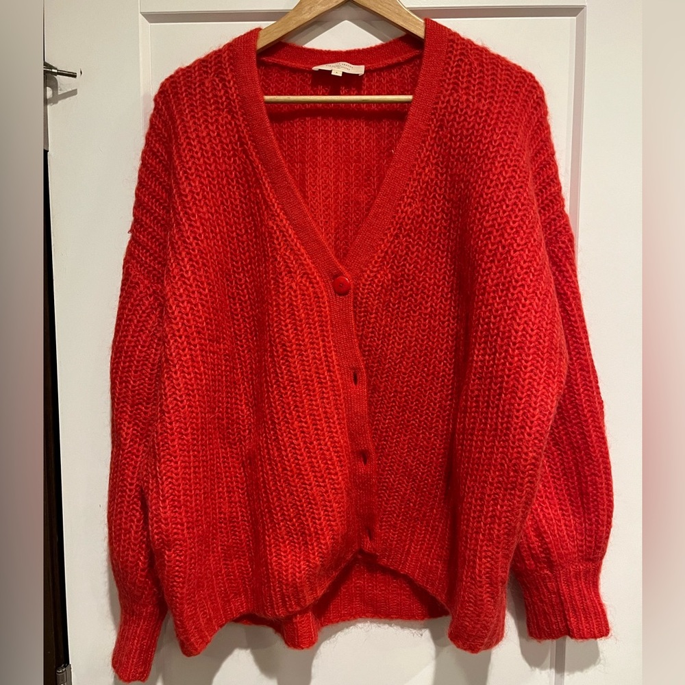 Sezane Red Chunky Knit Cardigan